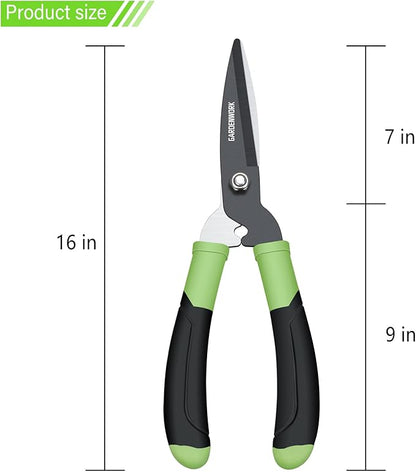 GARDENWORK Hedge Shears Clippers for Trimmer,Garden Clippers Handheld,Boxwood,Shrubs, Bush Cutters Trimmer with Teflon Coating High Carbon Steel Blades,16"Gardening Shears with Comfort Grip Handles