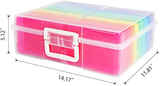 4" x 6" Photo Storage Case with Handle, 16 Inner Photo Organizer Keeper, Extra Large Storage Picture Boxes, Seed Storage, Transparent Craft Keeper (Multicolor-16 Pack Inner Box)