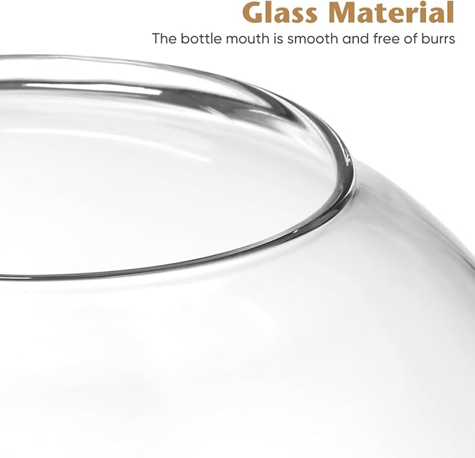iplusmile Glass Plant Terrarium Jar, Tabletop Succulent Bubble Planter with Cork Lid, Open Mouth Round Fish Bowl Vase Sealed Glass Bottles Vial for Home Decor