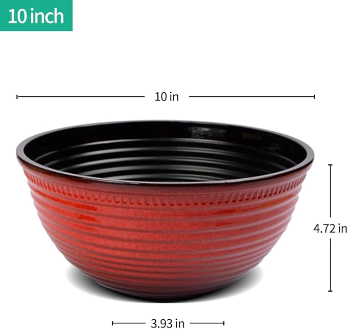 2 Pack 10 Inch Plant Pots,Durable Decorative Flower Pots Planters with Drainage Hole for Indoor and Outdoor Plants,Flowers,Succulents, Red