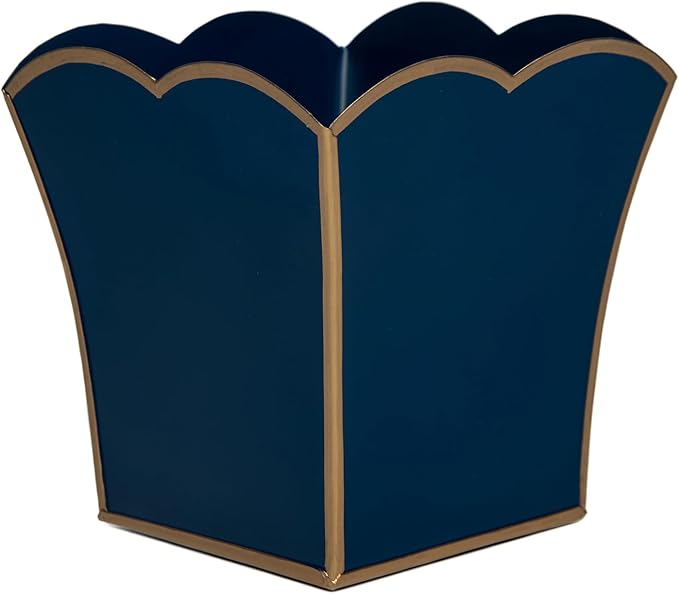 Jaye's Studio Decorative Square Cachepot, Modern Scalloped Metal Pot - Floor, Tabletop, Porch & Window Planter for House Decor (Blue, 6")