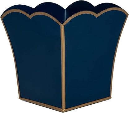 Jaye's Studio Decorative Square Cachepot, Modern Scalloped Metal Pot - Floor, Tabletop, Porch & Window Planter for House Decor (Blue, 6")