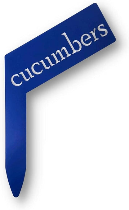 Planter Size Small Metal Garden Plant Vegetable Flower or Herb Markers 13.5 Inches Tall (cucumbers, Blue)