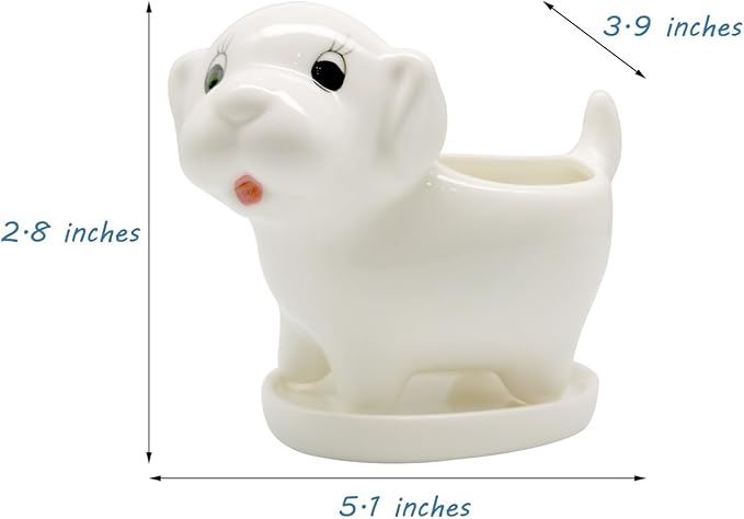 DIYOMR Cute Animal Planter Cow Dog Shaped Funny Small Succulent Pot White Ceramic Plant Pot with Tray for Mini Plants Flowers Cactus, Smooth Ceramic - Plants Not Included (Dog)