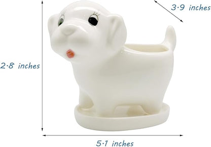 DIYOMR Cute Animal Planter Cow Dog Shaped Funny Small Succulent Pot White Ceramic Plant Pot with Tray for Mini Plants Flowers Cactus, Smooth Ceramic - Plants Not Included (Dog)
