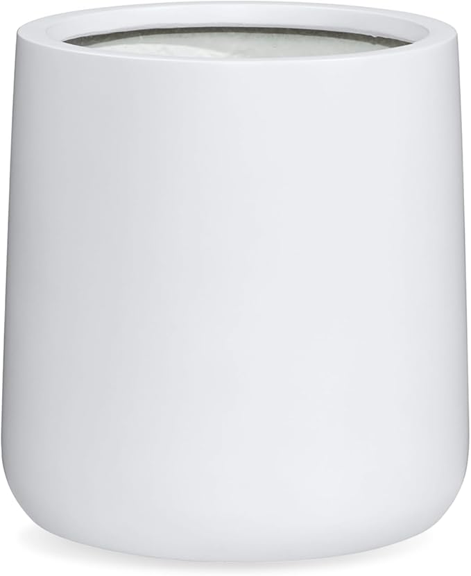 14" H x 13.7" D Conico Fiberstone Round Planter with Drainage Hole, Smooth Finishes, Weather Resistant for Indoor and Outdoor Use, Included 2 Extra Coco Mats (White, 10.6" Pot Opening)