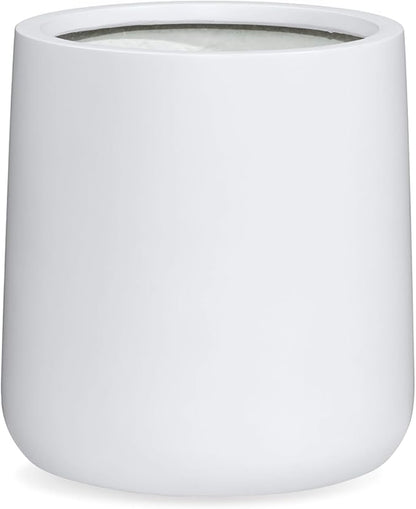 14" H x 13.7" D Conico Fiberstone Round Planter with Drainage Hole, Smooth Finishes, Weather Resistant for Indoor and Outdoor Use, Included 2 Extra Coco Mats (White, 10.6" Pot Opening)
