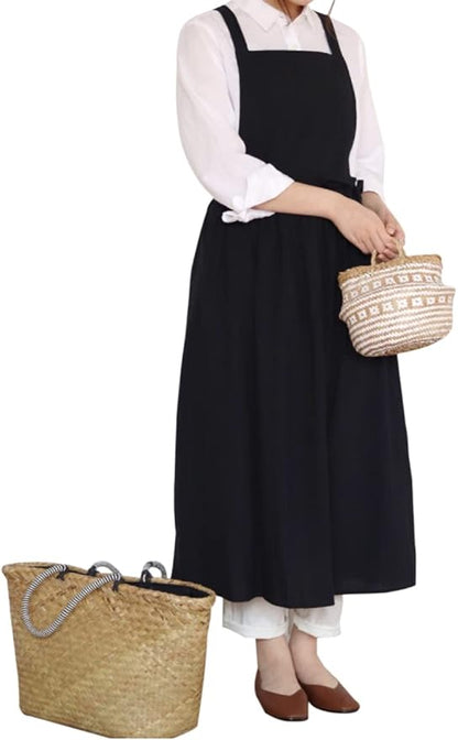 Cute Retro Cotton Linen X-Back Aprons Home Kitchen Garden Art Painting Pinafore Florist Shop Overalls