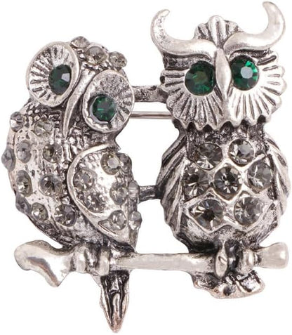 Rhinestone Owl Brooch Pin for Women Cute Big Cartoon Cat Eye Stone Owl Bird Brooch Unique Double Owl Brooch Pin Clothes Bag Hat Dress Jewelry