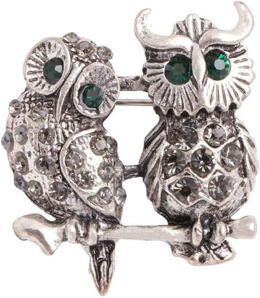 Rhinestone Owl Brooch Pin for Women Cute Big Cartoon Cat Eye Stone Owl Bird Brooch Unique Double Owl Brooch Pin Clothes Bag Hat Dress Jewelry