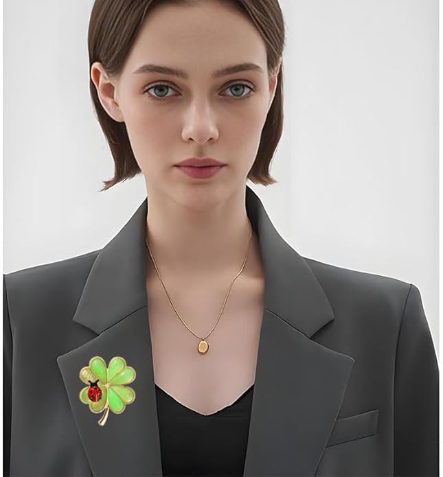 St.Patrick's Day Brooches for Women Dainty Crystal Four Leaf Lapel Pin Shamrock Hat Brooch Pins Irish Enamel Brooches Irish Holiday Costume Accessory Jewelry