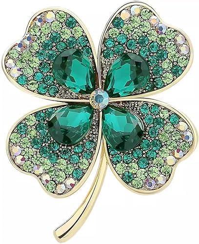 St.Patrick's Day Brooches for Women Dainty Crystal Four Leaf Lapel Pin Shamrock Hat Brooch Pins Irish Enamel Brooches Irish Holiday Costume Accessory Jewelry