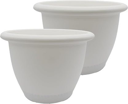 The HC Companies Sevilla Flower Planters - Outdoor & Indoor Planter - Round Self Watering Plant Pots for Herbs & More (16”, White, Pack of 2)