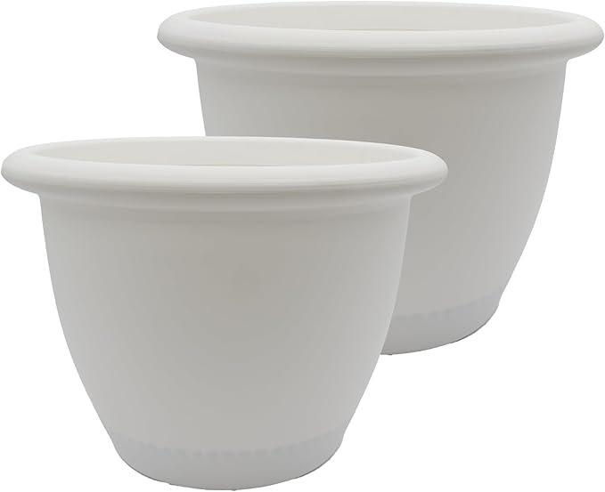 The HC Companies Sevilla Flower Planters - Outdoor & Indoor Planter - Round Self Watering Plant Pots for Herbs & More (9”, White, Pack of 2)