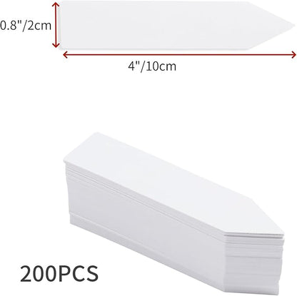 Quluxe 200 Pcs 4" Plastic Nursery Plant Labels Stakes Name Tags White Planting Sticks for Outdoor Garden