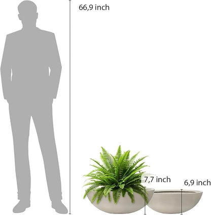 6.9" H x 19.7" D Round Bowl Fiberstone Planter for Succulent and Lotus with Drainage Hole, Smooth Finishes, Weather Resistant, Included 2 Extra Coco Mats (Taupe, 17.9" Pot Opening)