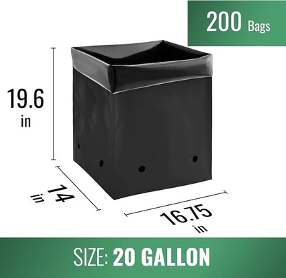 DL Wholesale Grow1 Plastic PE Grow Bags for Plants (All Black) (20 Gallon, 200 Bags)