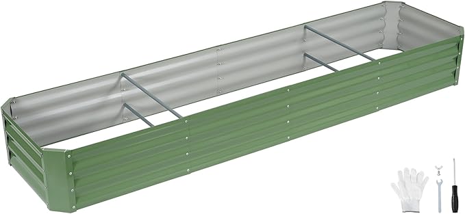 INNO STAGE 8×2×1ft Galvanized Raised Garden Bed Kit, Galvanized Planter Raised Garden Boxes Outdoor, Large Metal Raised Garden Beds for Vegetables, Flowers, Herbs, and Succulents, OliverGreen