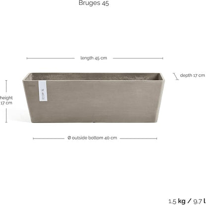 Ecopots Bruges Durable Modern Rectangular Indoor/Outdoor Recycled-Based Composite Flower Pot Planter, Taupe, 17.75"