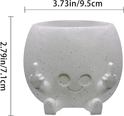 Smiling Plant Pot with Middle Fingers Up, Face Planter Pot Resin Flower Planters for Indoor Outdoor Plants Succulent Pots for String of Pearls Plant Live Gift Ideas for Mother (White)