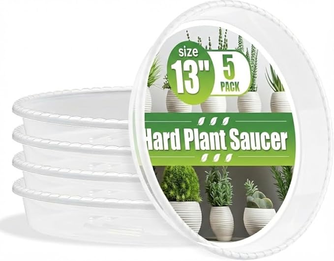 13 Inch Plant Saucers,5 Pack Clear Plastic Plant Trays,Heavy Duty Thick Pot Drip Trays for Indoor Outdoor Flower Pots,Transparent Water Catcher for Large Planters