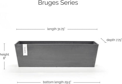 Ecopots Bruges Durable Modern Rectangular Indoor/Outdoor Recycled-Based Composite Flower Pot Planter, Grey, 31.5"