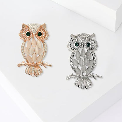 Rhinestone Owl Brooch Pin for Women Cute Big Cartoon Cat Eye Stone Owl Bird Brooch Unique Double Owl Brooch Pin Clothes Bag Hat Dress Jewelry