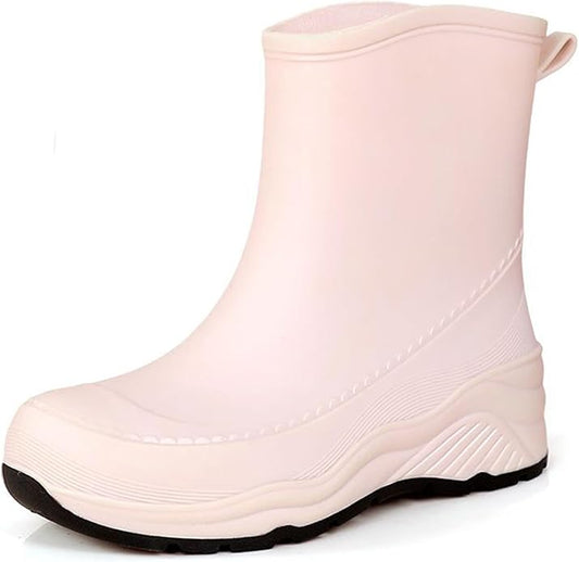 Women'S Chunky Platform Rain Ankle Boot Fashion Comfort Round Toe Waterproof Anti-Slip Thick Sole Pull On Garden Chelsea Rain Boots for Outdoor Work Booties