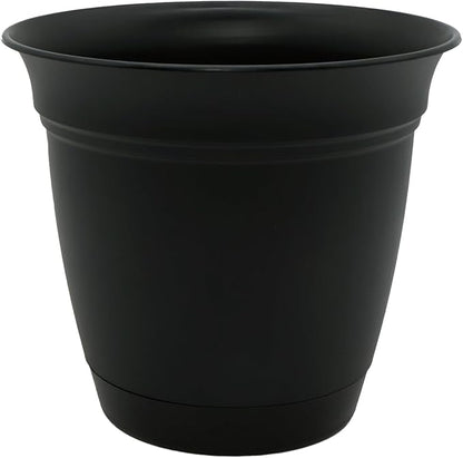 The HC Companies Eclipse Round Planter with Saucer - Outdoor & Indoor Plant Pot with Drainage Holes - Lightweight, UV-Resistant Plastic Pots for Plants, Flowers & Herbs (16" Black, Pack of 1)