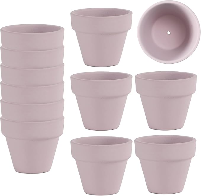 Fcacti Mini Pink Terracotta Clay Flower Pots 2 inch with Drainage Holes for for Tiny Cactus Herb lithop, Small Succulent Planter Nursery Plant Pot