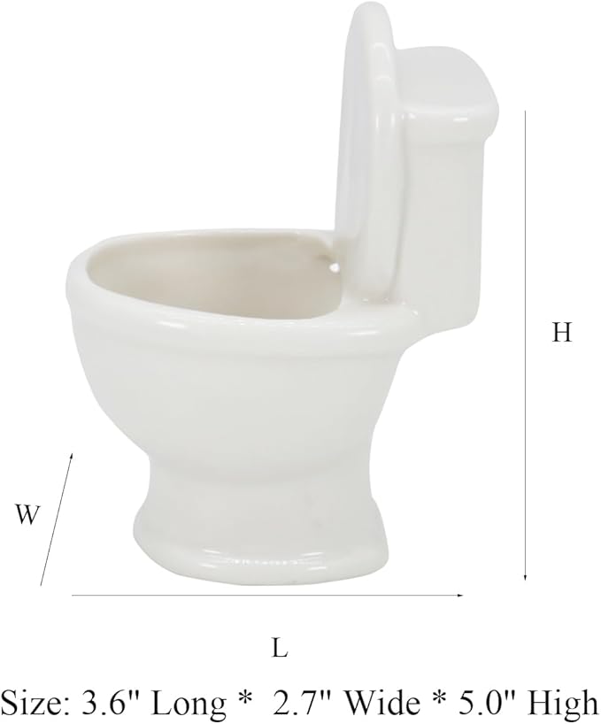 Cute Toilet Bowl Succulent Planter Pot with Drainage Tray, White Ceramic Cactus Flower Container, Small Funny Indoor Air Plants Holder