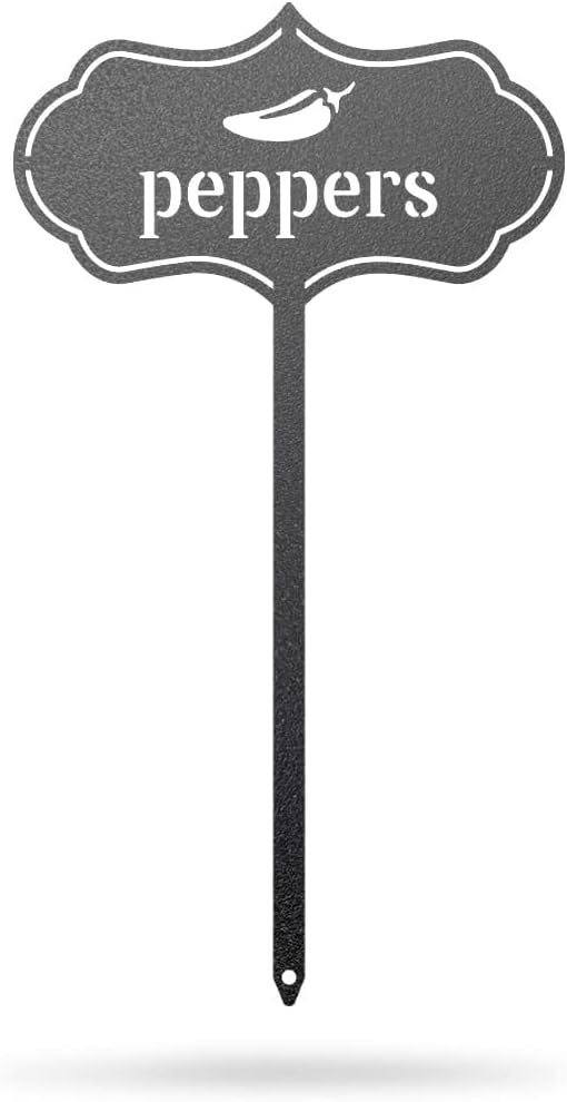 RealSteel Metal Seed & Plant Markers – Elegant Indoor & Outdoor Garden Stakes – Durable Herb, Vegetable & Fruit Plant Labels for Pots, Raised Beds & Greenhouse – Farmhouse Garden Gift - (Peppers)