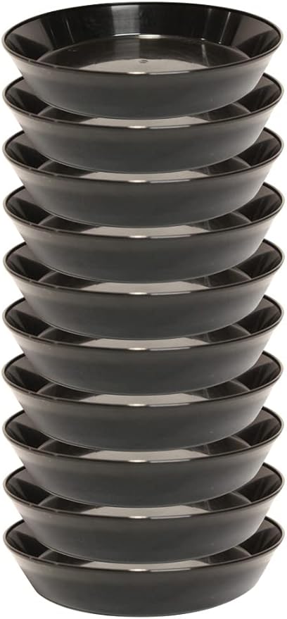 7 Inch (5.5 Inch Base) Case of 10 Plant Saucer - Black Polypropylene,Heavy Duty Indoor/Outdoor Tray and Drip Pan,Collects Flower Pot Excess Water Made in USA