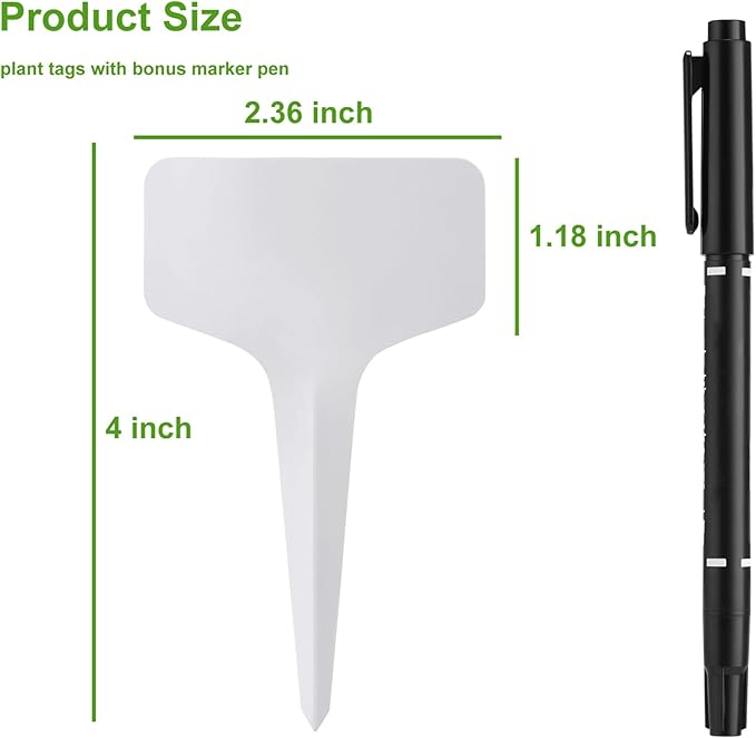 500 Pack Plant Labels T-Shape, 4 Inch Potted Plant Name Tags Plastic, Seedlings Seed Markers Nursery Plant Stake Tag with Marking Pen for Outdoor Indoor Garden Patio Flower Vegetable, White