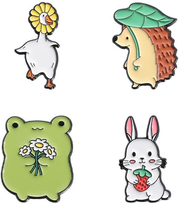 5 Pcs Creative Enamel Frog Brooches Pins for Men Women Funny Anime Rabbit Hedgehog Pins for Backpacks Cartoon Enamel Brooch Badge Lapel Jewelry Gift