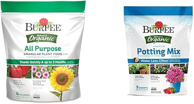 Burpee 4-Lb Organic Plant Food & 9-Quart Premium Potting Soil Mix for Vegetable, Flower & Herb Garden