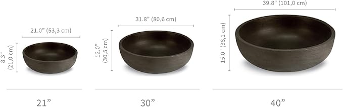 Crescent Garden Large Outdoor Planter Bowl – Double-Walled Resin Pot with Drain Hole for Water Gardens, Fountains, Decorative Landscaping - 30" W x 12" H (Caviar Black)