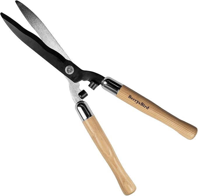 Berry&Bird Garden Hedge Shears,19.88''Heavy Duty Pruning Shear for Trimming Borders and Bushes, Manual Hedge Clippers with Wooden Handles & Carbon Steel Sharp Blades Gardening Scissors
