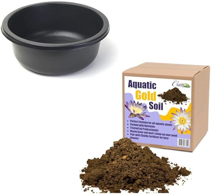 Chalily Aquatic Planting Bundle for Waterlilies, Bog Plants, Lotus Easy Water Lily Plant Kit Hardy Tropical Waterlily Kit Pond Water Garden Aquatic Soil Pond Plants (16qt Soil, 16” Pot)