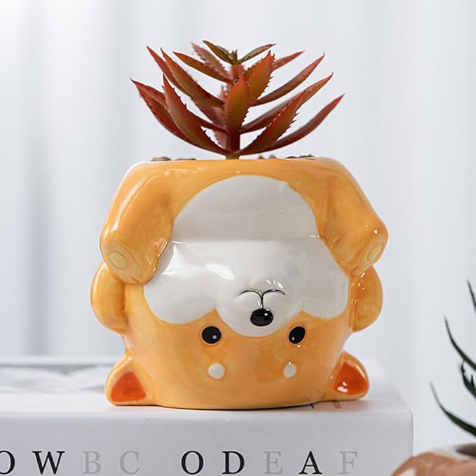 DIYOMR Cute Animal Planter Upside Down Ceramic Cartoon Succulent Pot Animals Shaped Small Flowerpot for Kid's Room Decoration Desktop Planting Ideas Creative Pen Holder - Plants Not Included (Dog)