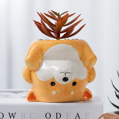 DIYOMR Cute Animal Planter Upside Down Ceramic Cartoon Succulent Pot Animals Shaped Small Flowerpot for Kid's Room Decoration Desktop Planting Ideas Creative Pen Holder - Plants Not Included (Cow)