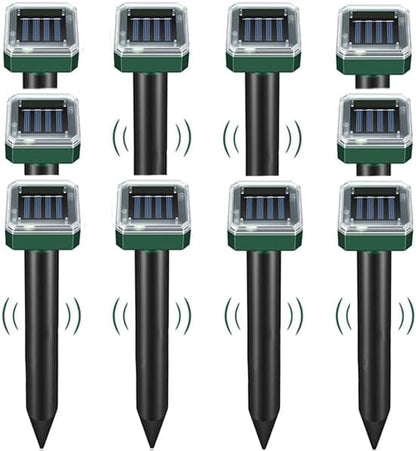 Mole Repellent Solar Powered 10 Pack,Ultrasonic Vole Repellent Outdoor, IP 44 Waterproof Animal Deterrent for Yard Garden,Effective Get Rid of Gopher Raccoon Squirrel Groundhog Chipmunk