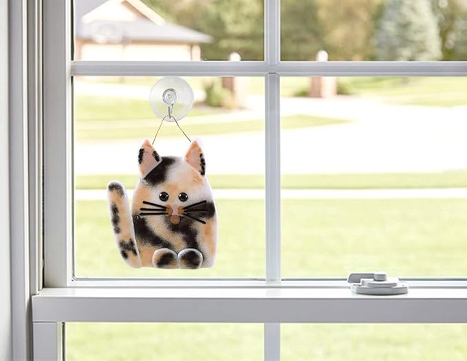 Whimsical Cat Fused Glass Sun Catcher, Handmade in USA (Calico)