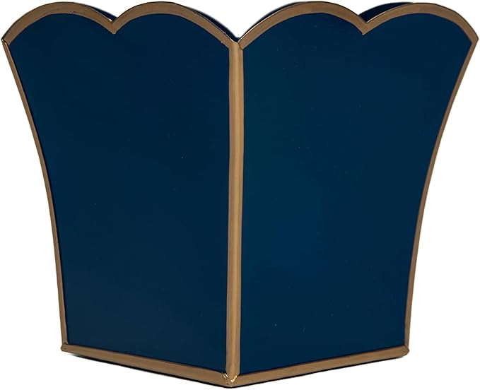 Jaye's Studio Decorative Square Cachepot, Modern Scalloped Metal Pot - Floor, Tabletop, Porch & Window Planter for House Decor (Blue, 6")