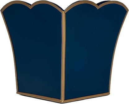 Jaye's Studio Decorative Square Cachepot, Modern Scalloped Metal Pot - Floor, Tabletop, Porch & Window Planter for House Decor (Blue, 6")