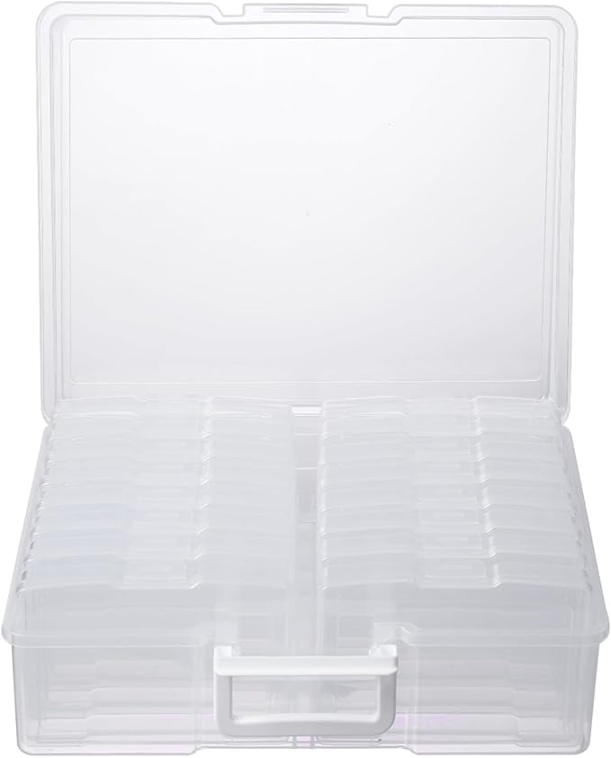 novelinks Transparent 4" x 6" Photo Cases and Clear Craft Keeper with Handle, 16 Inner Photo Organizers & Photo Storage Box, Plastic Photo Storage Containers (Clear)