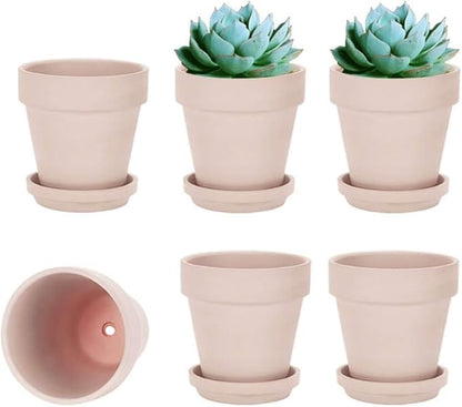 vensovo 4 Inch Small Pink Terracotta Plant Pots with Saucer - 6 Pack Clay Flowerpots with Drainage, Great for Indoor Outdoor Plants, Crafts, Wedding Favor
