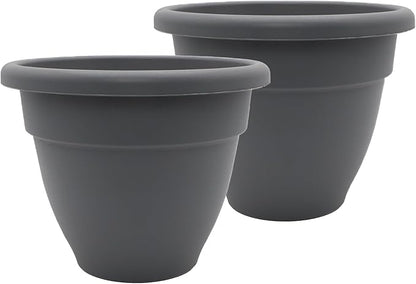 The HC Companies 20 Inch Caribbean Planter Pots with Drainage & Plug, Rolled Rim Plastic Planters for Indoor & Outdoor Plants, 2-Pack Decorative Flower Pots for Garden, Office & Home Decor, Warm Gray