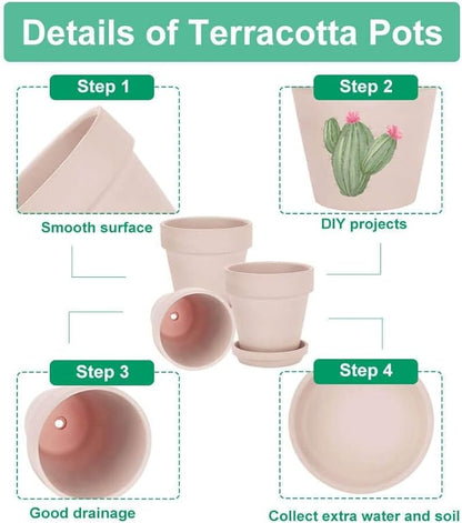 vensovo Pink Terracotta & Clay Pots with Saucer - 6 Pack 5 Inch Terra Cotta Pot Ceramic Pottery Planter Cactus Flowerpots Drainage Hole, Great for Plants, Crafts and Wedding Favor