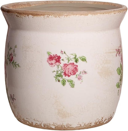 Cottage Ceramic Pots for Plants, 6.21 Inch Vintage Shabby Chic Planters for Indoor Plants, French Country Spring Balcony & House Decor, Pink Floral Vases for Centerpieces, Gardening Gifts